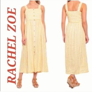 Rachel Zoe Linen Yellow & white stripes button details maxi/long dress